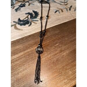 Chicos Black Beaded Tassel‎ Pendant Necklace Fashion Jewelry